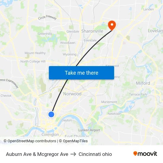 Auburn Ave & Mcgregor Ave to Cincinnati ohio map