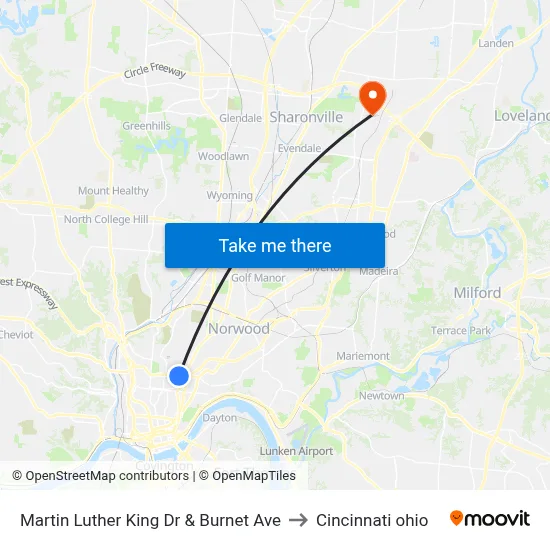 Martin Luther King Dr & Burnet Ave to Cincinnati ohio map