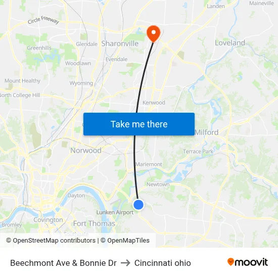 Beechmont  Ave & Bonnie Dr to Cincinnati ohio map