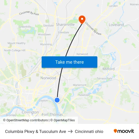 Columbia Pkwy & Tusculum Ave to Cincinnati ohio map