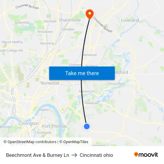 Beechmont Ave & Burney Ln to Cincinnati ohio map