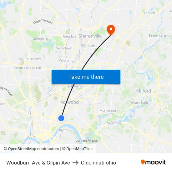 Woodburn Ave & Gilpin Ave to Cincinnati ohio map