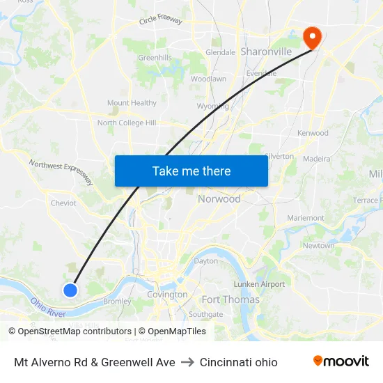 Mt Alverno Rd & Greenwell Ave to Cincinnati ohio map