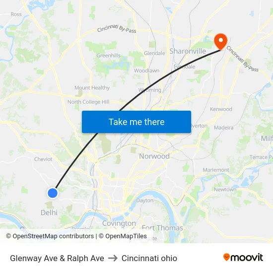Glenway Ave & Ralph Ave to Cincinnati ohio map