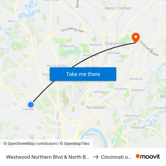 Westwood Northern Blvd & North Bend to Cincinnati ohio map