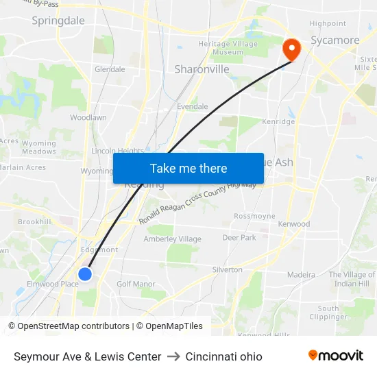Seymour Ave & Lewis Center to Cincinnati ohio map