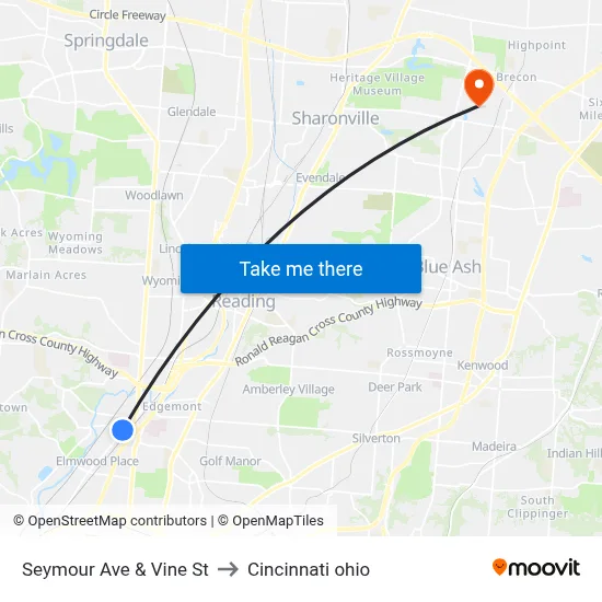 Seymour Ave & Vine St to Cincinnati ohio map
