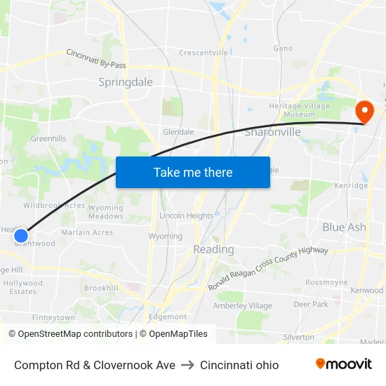 Compton Rd & Clovernook Ave to Cincinnati ohio map
