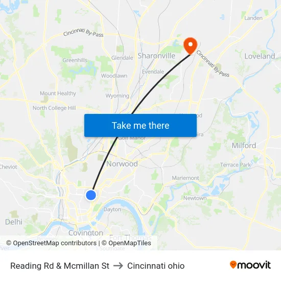Reading Rd & Mcmillan St to Cincinnati ohio map