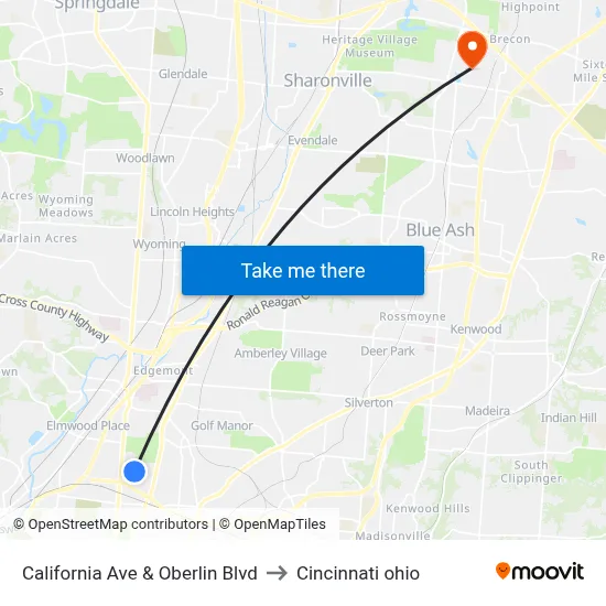 California Ave & Oberlin Blvd to Cincinnati ohio map