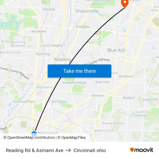 Reading Rd & Asmann Ave to Cincinnati ohio map