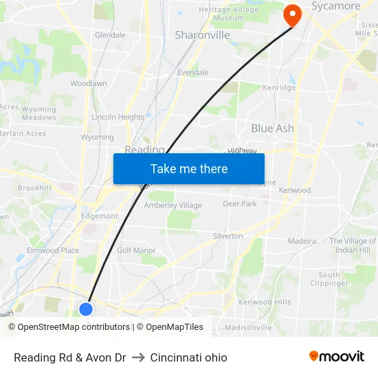 Reading Rd & Avon Dr to Cincinnati ohio map