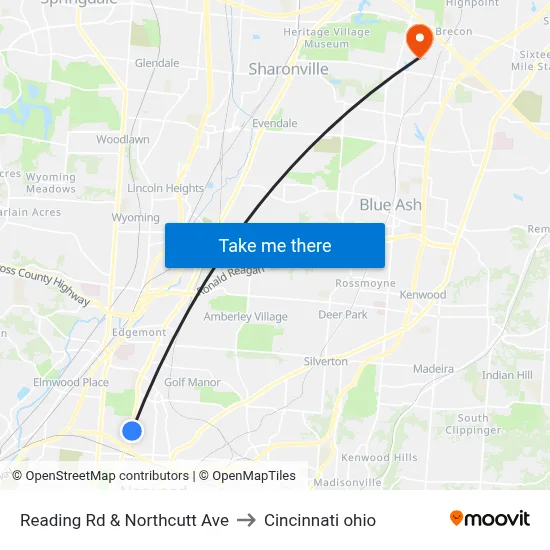 Reading Rd & Northcutt Ave to Cincinnati ohio map