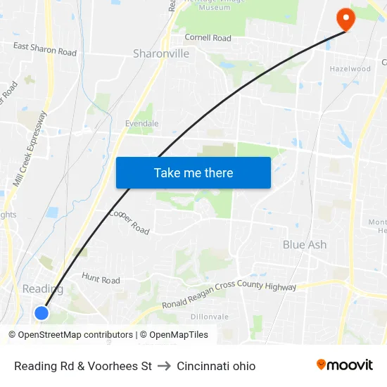 Reading Rd & Voorhees St to Cincinnati ohio map