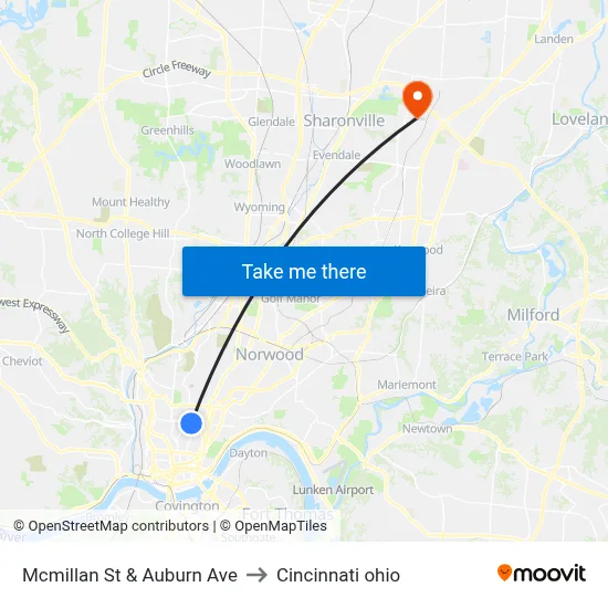 Mcmillan St & Auburn Ave to Cincinnati ohio map