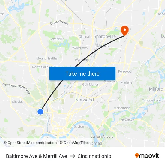 Baltimore Ave & Merrill Ave to Cincinnati ohio map