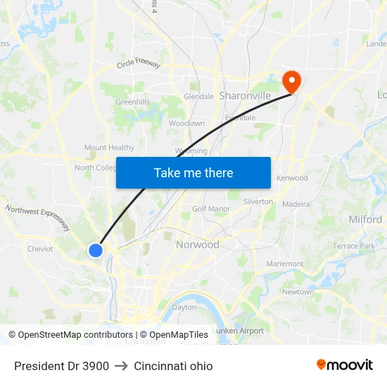 President Dr 3900 to Cincinnati ohio map