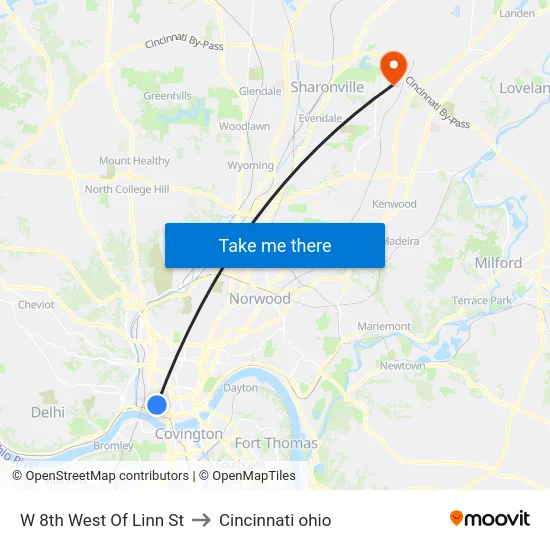 W 8th West Of Linn St to Cincinnati ohio map