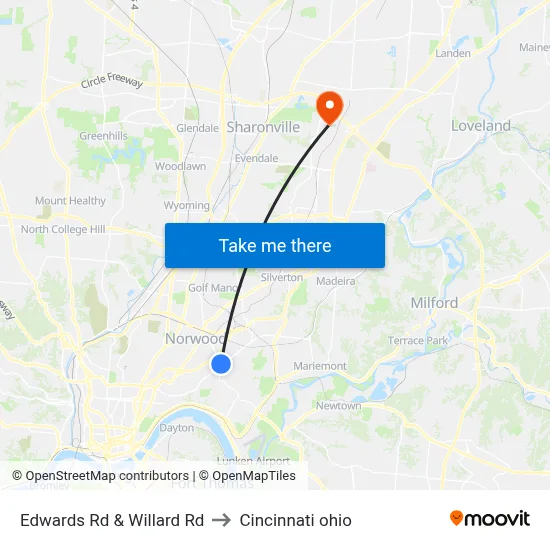 Edwards Rd & Willard Rd to Cincinnati ohio map