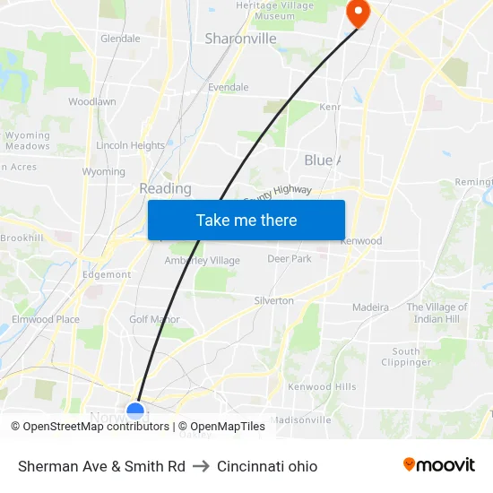 Sherman Ave & Smith Rd to Cincinnati ohio map