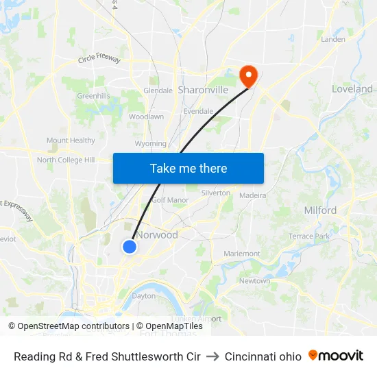 Reading Rd & Fred Shuttlesworth Cir to Cincinnati ohio map