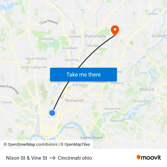 Nixon St & Vine St to Cincinnati ohio map