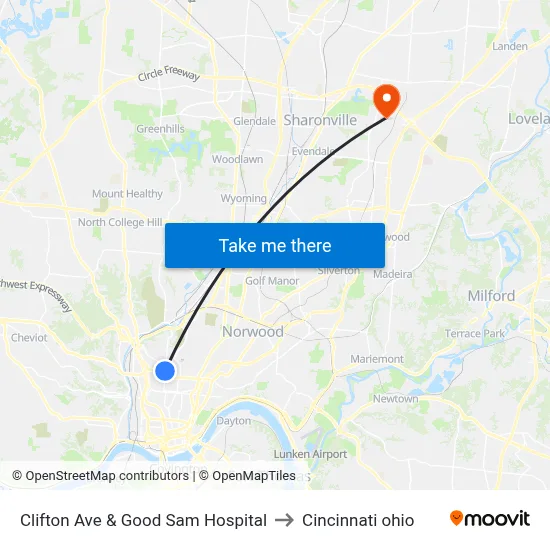 Clifton Ave & Good Sam Hospital to Cincinnati ohio map