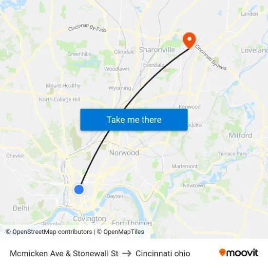 Mcmicken Ave & Stonewall St to Cincinnati ohio map