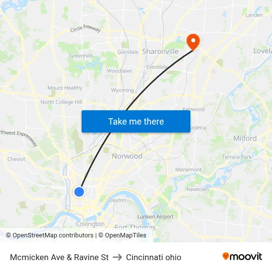 Mcmicken Ave & Ravine St to Cincinnati ohio map