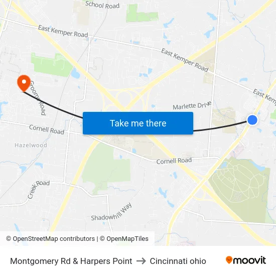 Montgomery Rd & Harpers Point to Cincinnati ohio map