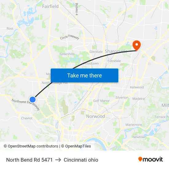 North Bend Rd 5471 to Cincinnati ohio map