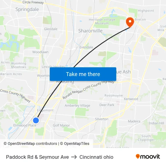 Paddock Rd & Seymour Ave to Cincinnati ohio map