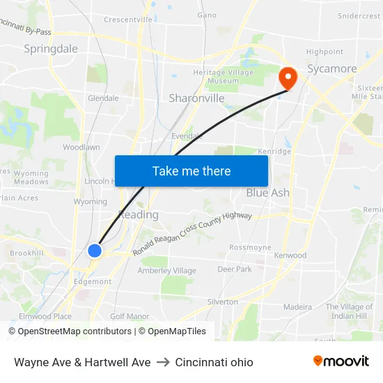 Wayne Ave & Hartwell Ave to Cincinnati ohio map