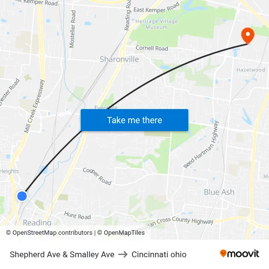 Shepherd Ave & Smalley Ave to Cincinnati ohio map