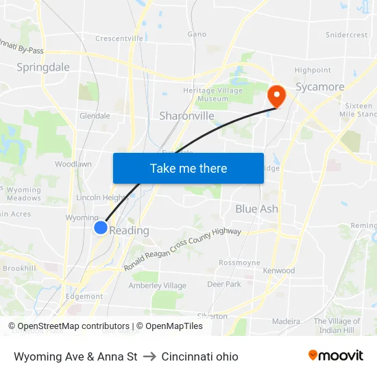 Wyoming Ave & Anna St to Cincinnati ohio map