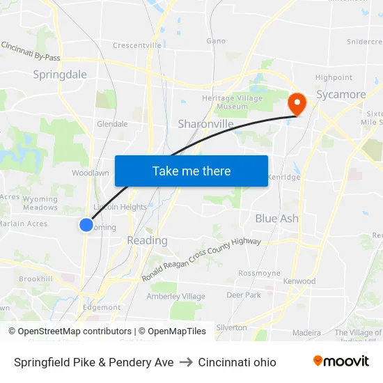 Springfield Pike & Pendery Ave to Cincinnati ohio map