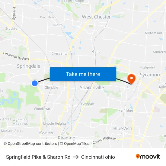 Springfield Pike & Sharon Rd to Cincinnati ohio map