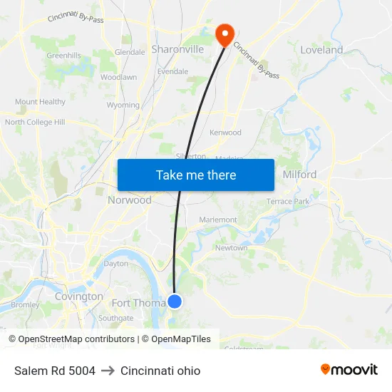 Salem Rd 5004 to Cincinnati ohio map
