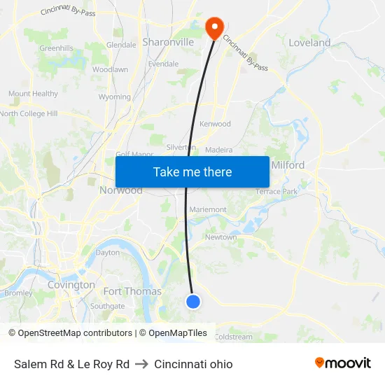 Salem Rd & Le Roy Rd to Cincinnati ohio map