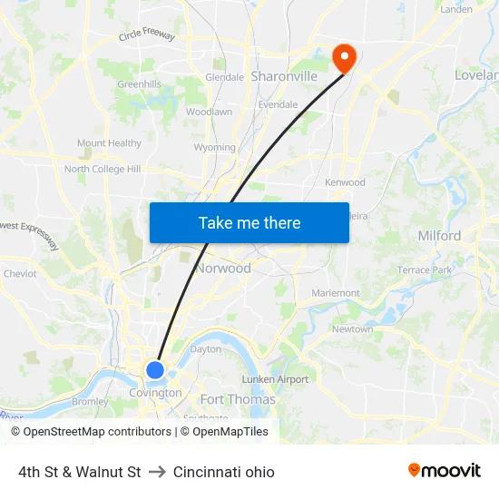 4th St & Walnut St to Cincinnati ohio map