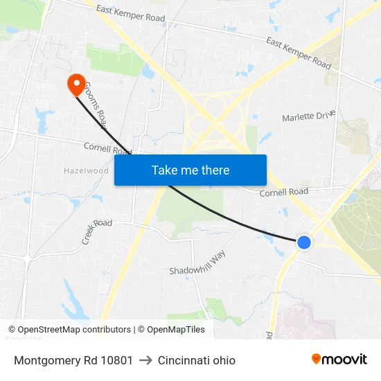 Montgomery Rd 10801 to Cincinnati ohio map