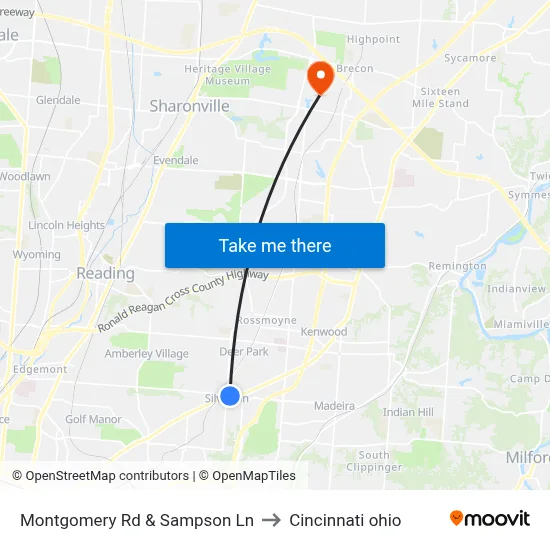 Montgomery Rd & Sampson Ln to Cincinnati ohio map