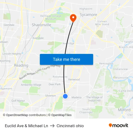 Euclid Ave & Michael Ln to Cincinnati ohio map