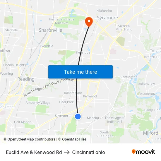 Euclid Ave & Kenwood Rd to Cincinnati ohio map