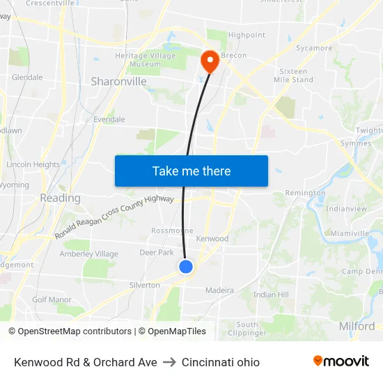Kenwood Rd & Orchard Ave to Cincinnati ohio map