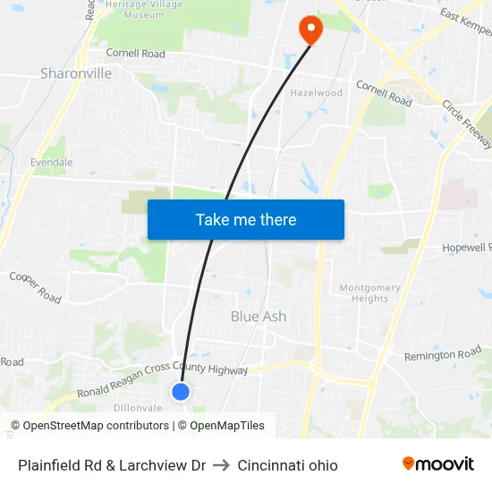 Plainfield Rd & Larchview Dr to Cincinnati ohio map