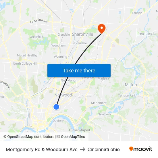 Montgomery Rd & Woodburn Ave to Cincinnati ohio map