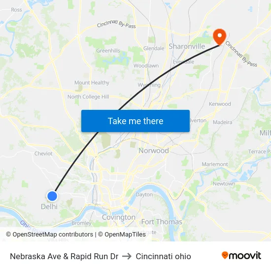 Nebraska Ave & Rapid Run Dr to Cincinnati ohio map