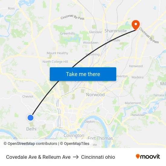 Covedale Ave & Relleum Ave to Cincinnati ohio map