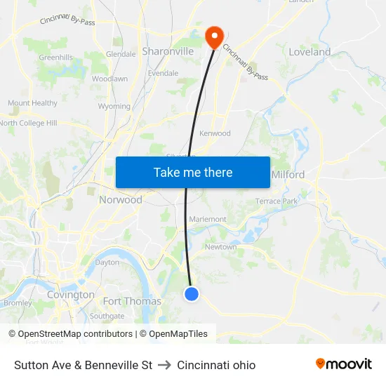 Sutton Ave & Benneville St to Cincinnati ohio map